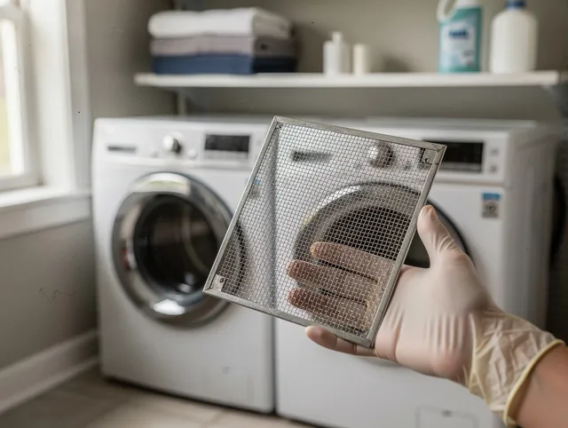 Mount Holly Dryer Vent Cleaning specialist performing detailed lint trap cleaning service in Mount Holly