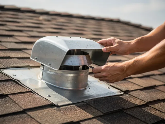 Mount Holly Dryer Vent Cleaning certified technician safely cleaning a roof-mounted dryer vent in Mount Holly