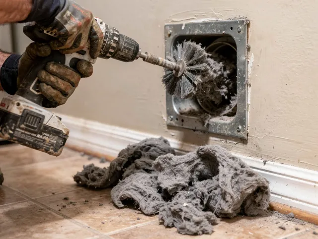 Certified Mount Holly Dryer Vent Cleaning technician performing dryer vent cleaning in Mount Holly
