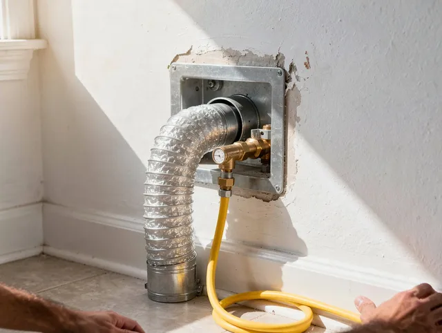 Mount Holly Dryer Vent Cleaning certified technician performing specialized gas dryer vent cleaning in Mount Holly